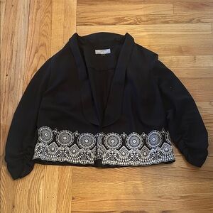 Tahari ASL Black Cropped Blazer with White Embroidered Hem